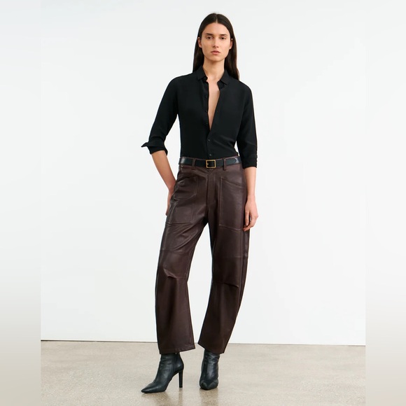 Nili Lotan Pants - Nili Lotan Shon Leather Pants Dark Brown Size 6